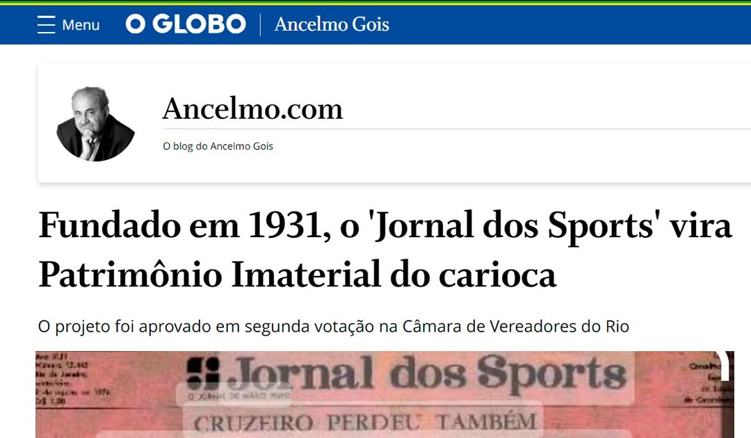 Jornal dos Sports será declarado Patrimônio Cultural Imaterial do Rio