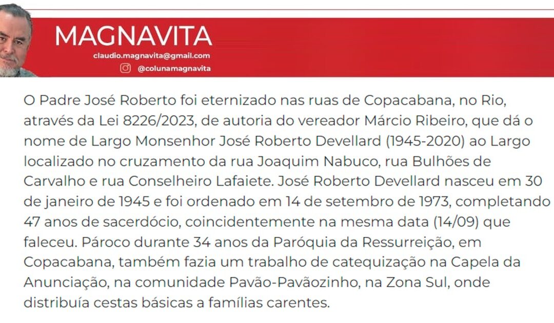 Padre José Roberto é eternizado nas ruas de Copacabana