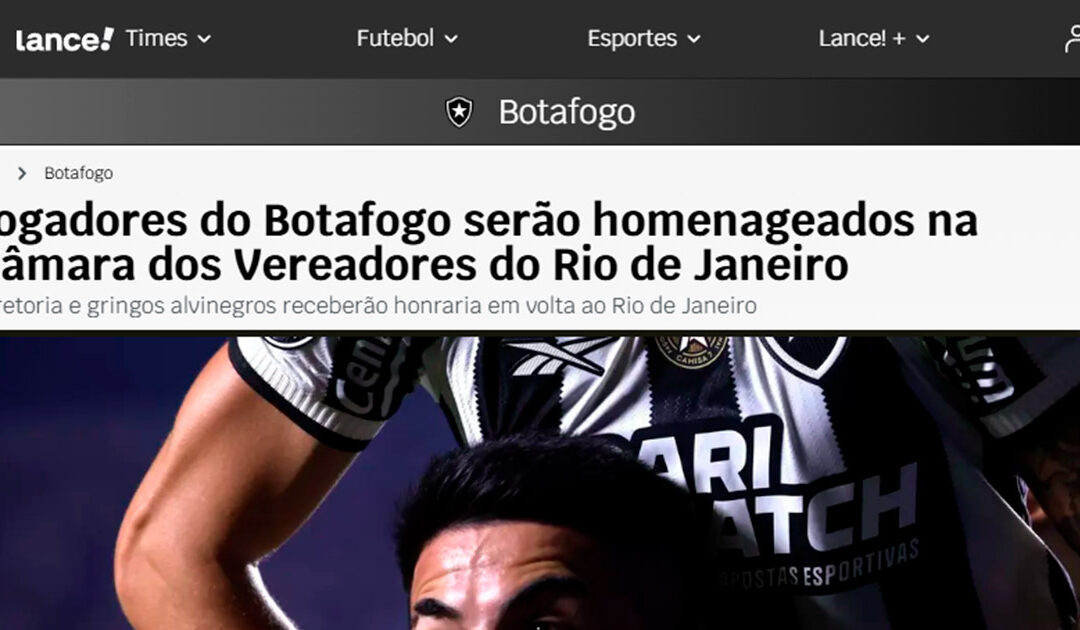 Jogadores do Botafogo serão homenageados na Câmara dos Vereadores