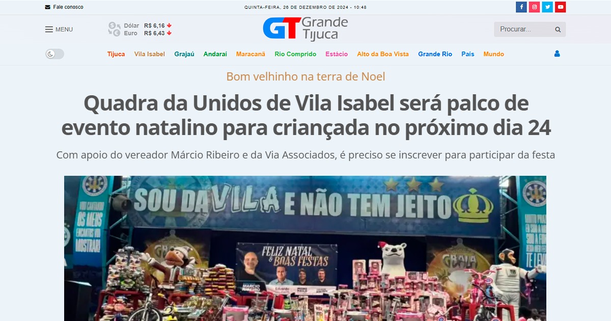 Quadra da Vila Isabel será palco de evento natalino
