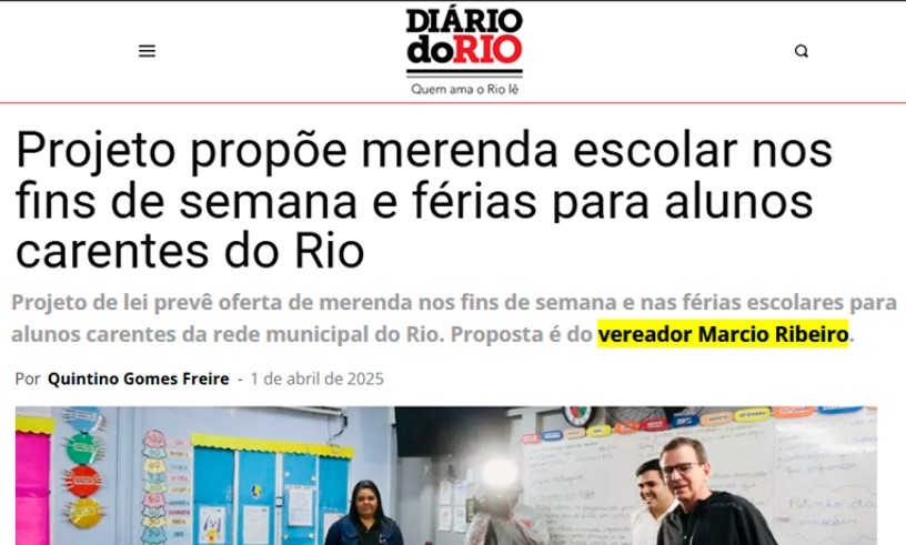 Projeto propõe merenda escolar nos fins de semana e férias para alunos carentes do Rio