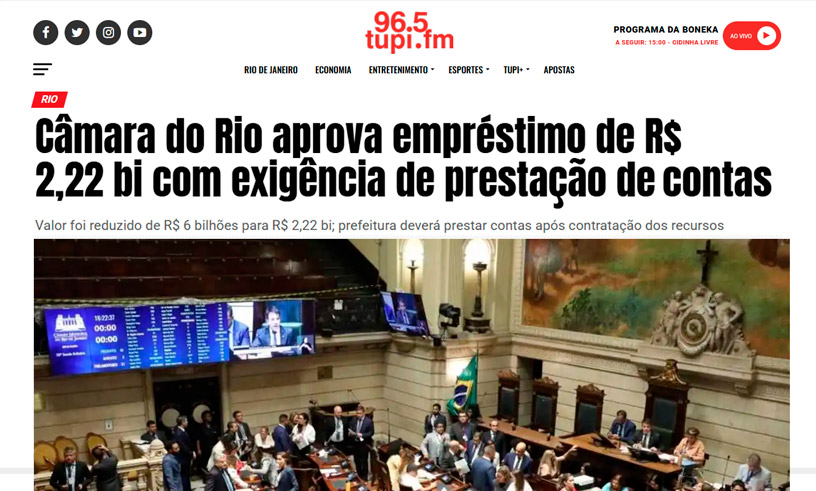 Câmara do Rio aprova empréstimo de R$ 2,22 bi com exigência de prestação de contas