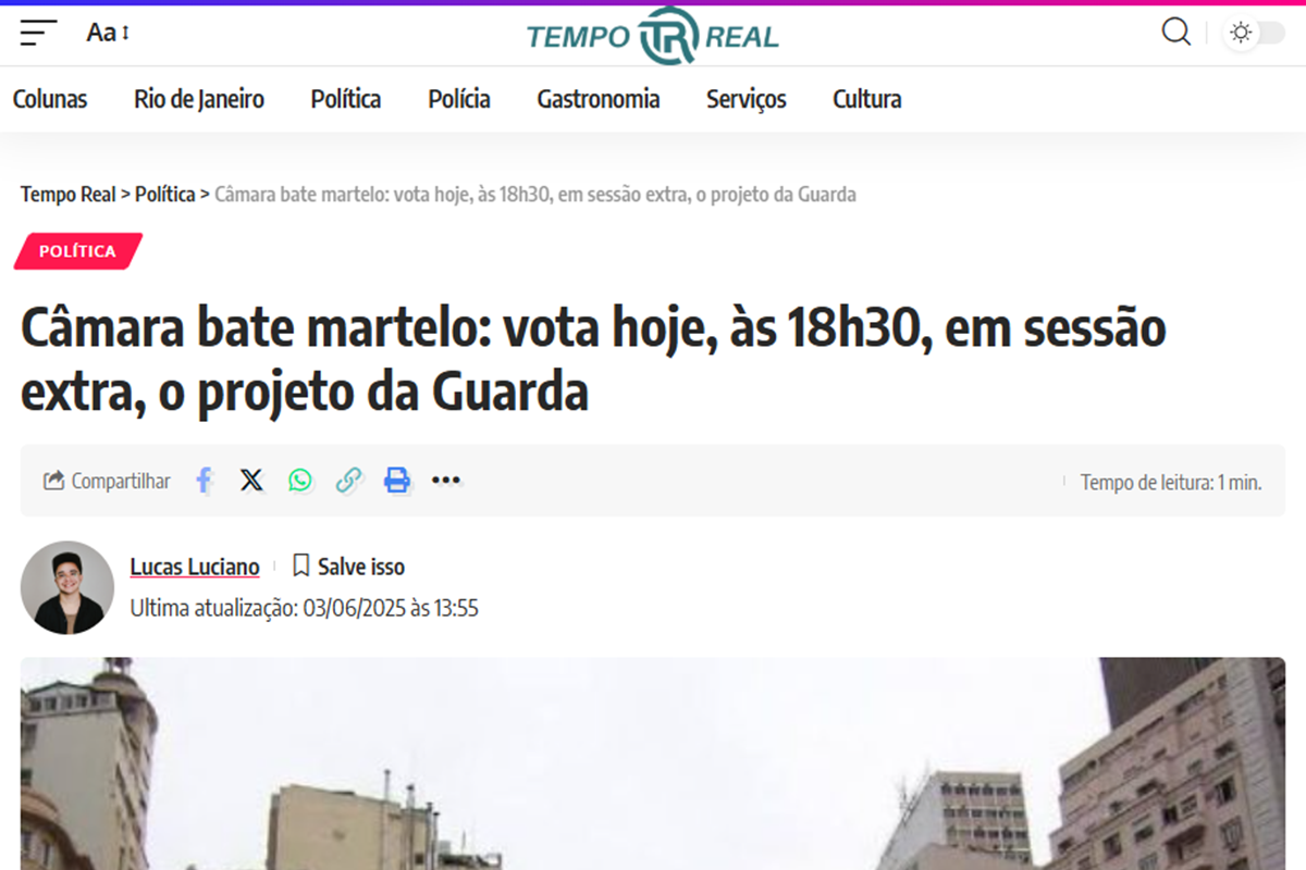 Câmara bate martelo: vota hoje, às 18h30, em sessão extra, o projeto da Guarda