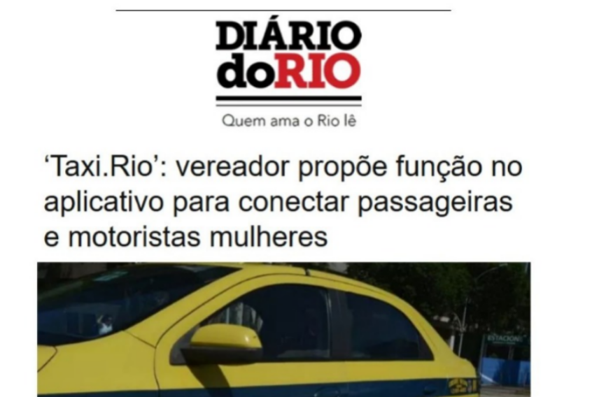 Vereador propõe função no aplicativo para conectar passageiras e motoristas mulheres